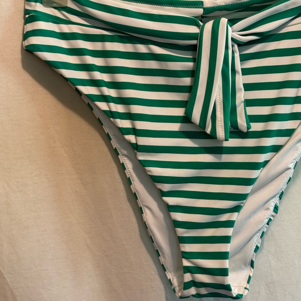 AA-587 Aerie NWT High Cut Cheeky Green & White Stripe Bikini Bottoms Size XL - Picture 2 of 12